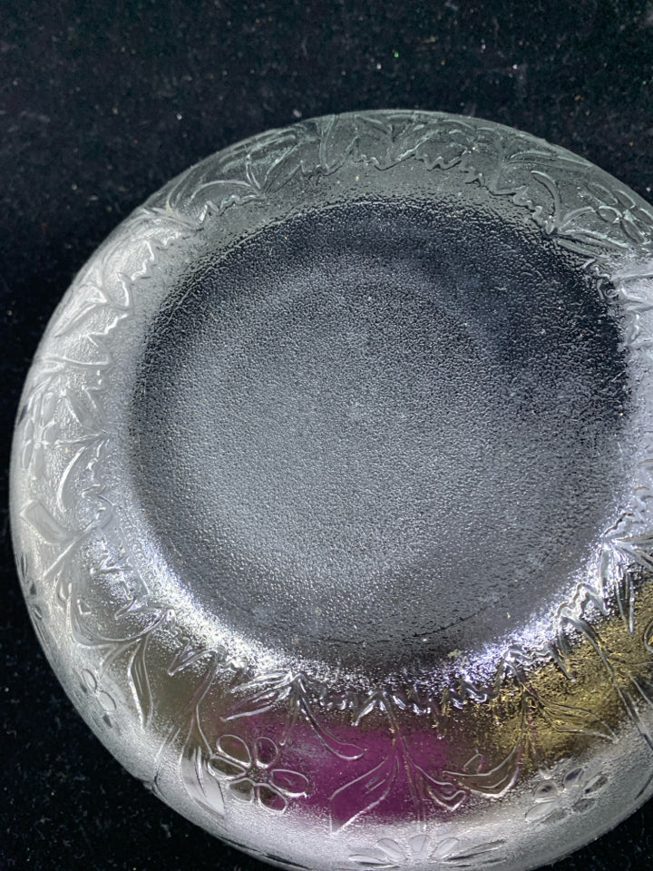 FROSTED GLASS BOWL W/ DAISIES & ROSES.