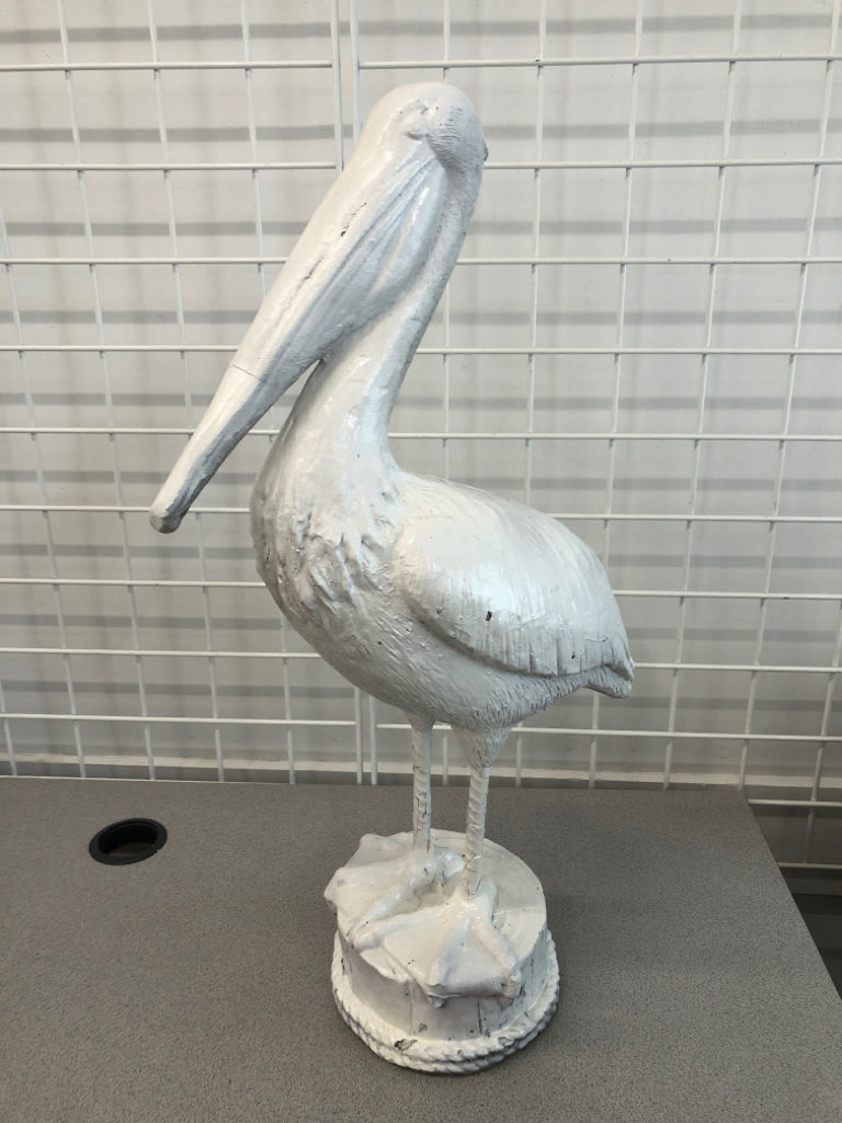 WHITE PAINTED PELICAN STATUE.