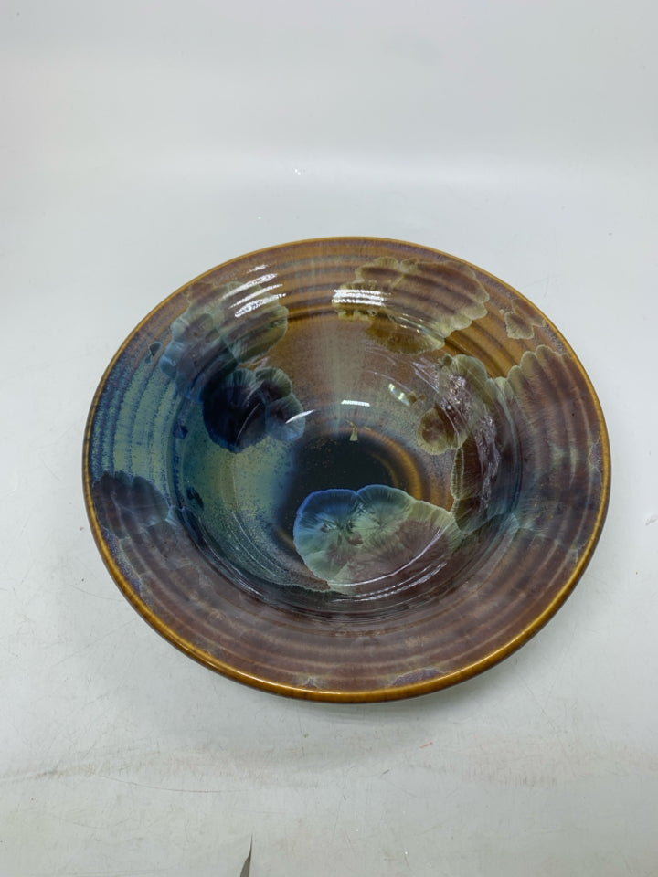 BILL CAMPBELL ART POTTERY CRYSTALLINE W/ CIRCLES BOWL W/ RIBBED EDGE.