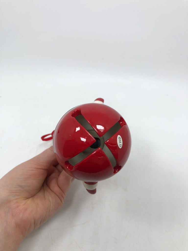 RED SANTA CERAMIC BELL ORNAMENT.