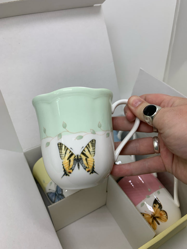 NIB 4 LENOX BUTTERFLY MEADOW MUGS.