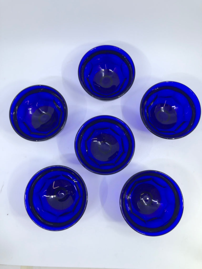 6 COBALT BLUE GLASS DESSERT CUPS.