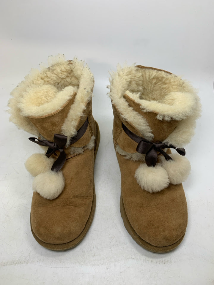 UGG Gita Chestnut Pom Pom Bow Ankle Boots