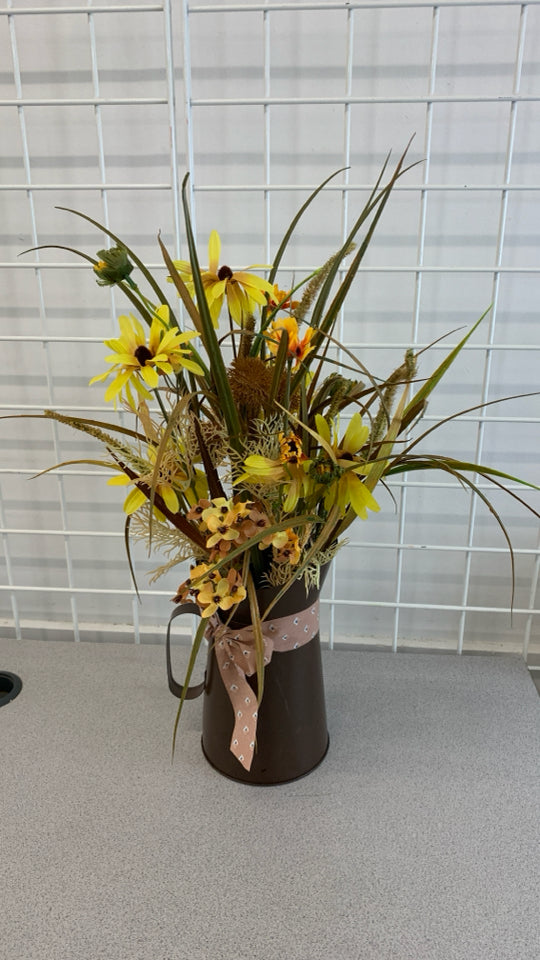 FALL FLORALS IN METAL PITCHER.