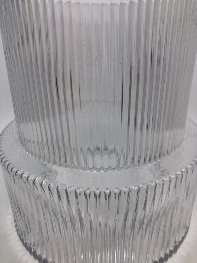 INDENTED RIBBED GLASS VASE.