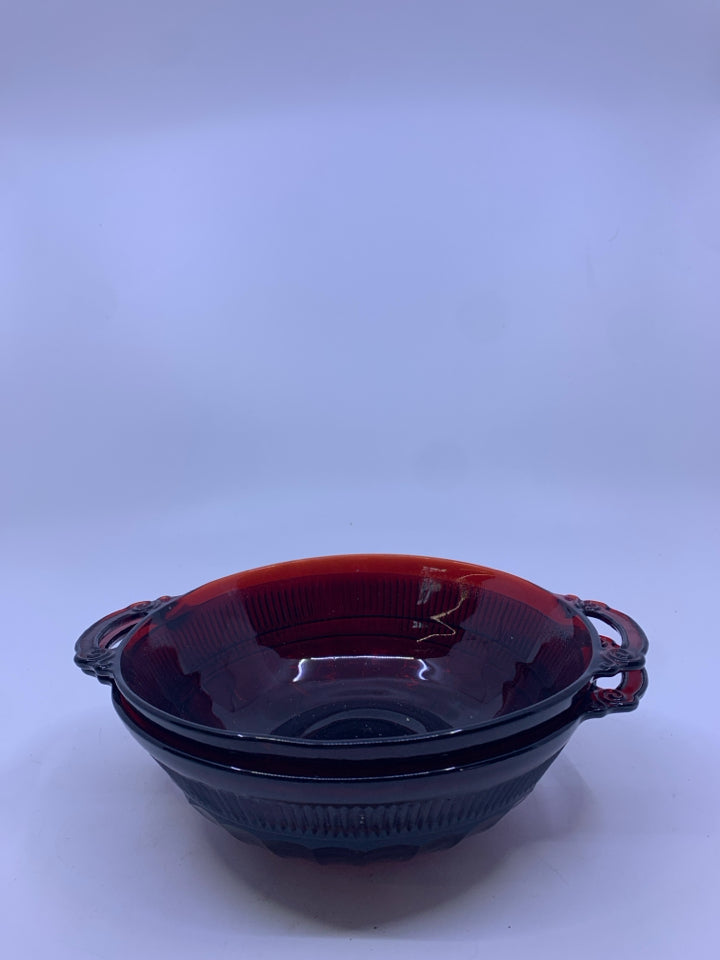 2 RED CRANBERRY GLASS BOWLS.