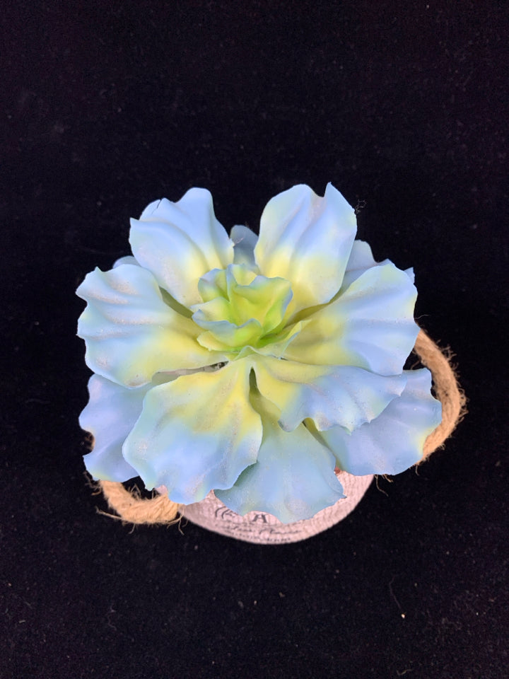 PRINTEMPS CONCRETE VASE W/TEAL&GREEN FAUX FLOWER.