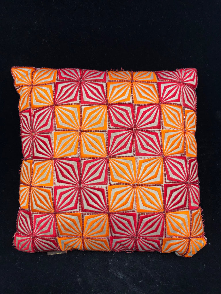 ORANGE AND RED SQUARE PILLOW.