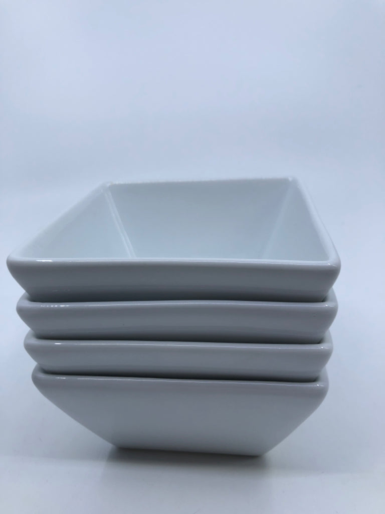 4 WHITE SQUARE SMALL BOWLS.