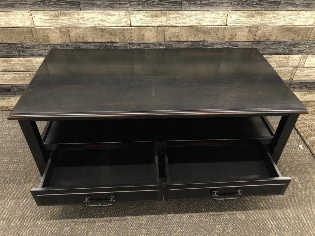 BLACK LOW PER 1 IMPORTS 2 TIER COFFEE TABLE W/ 2 DRAWERS.