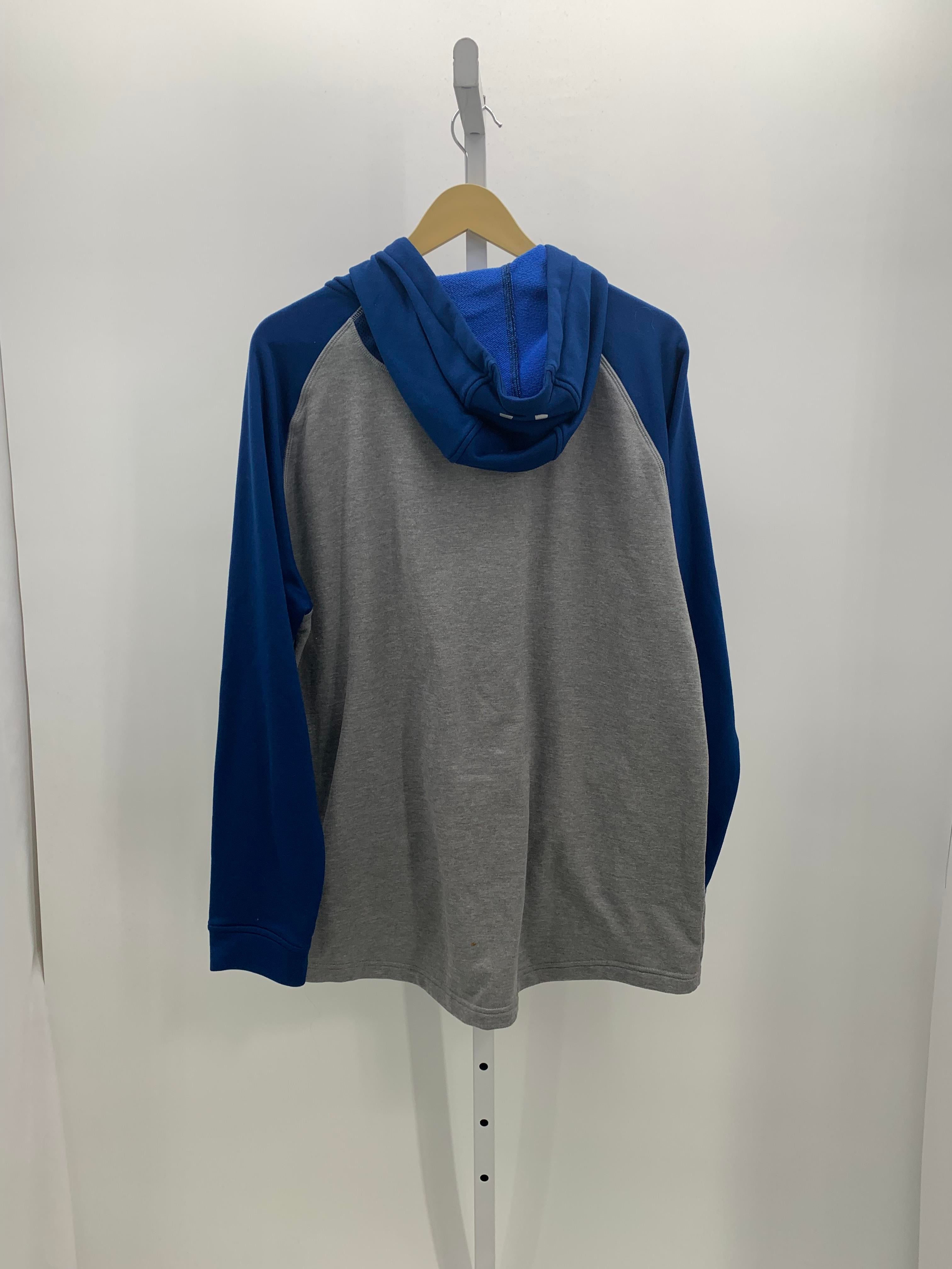 BLUE HOODED ZIP KNIT