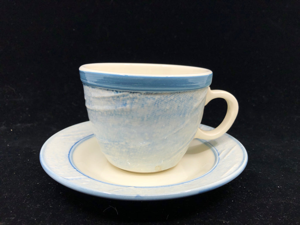 12 PC BLUE AND WHITE CUP AND SAUCER SET- 6 CUPS, 6 SAUCERS.