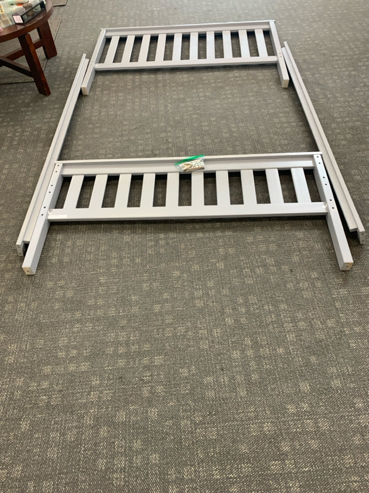 GREY WOOD FULL BED FRAME WITH GREY SIDE RAILS.