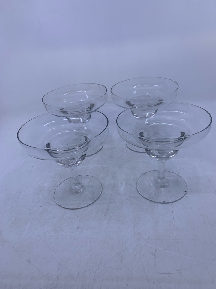 4 CLEAR GLASS SHORT MARGARITA GLASSES.