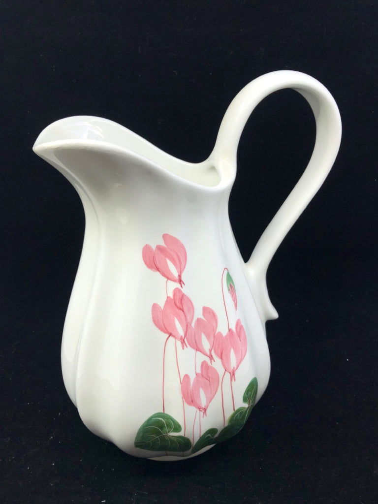 WHITE PITCHER W/PINK FLOWER DESIGN- ITALY ESTE CE.