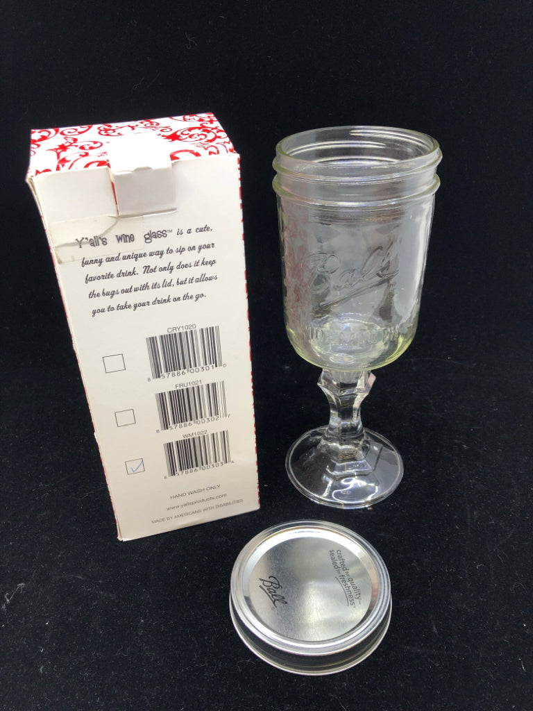 NIB Y'ALLS JAR WINE GLASS.