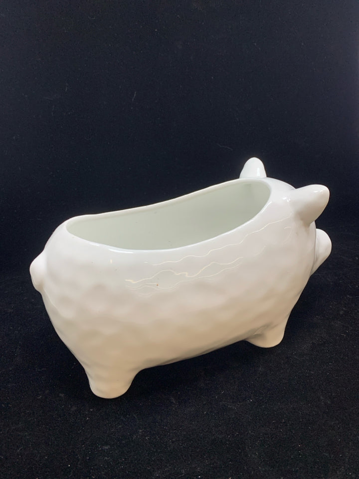 WHITE CERAMIC PIG PLANTER.