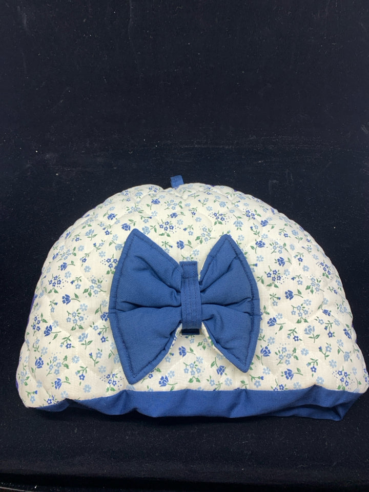 HANDMADE BLUE FLORAL TEAPOT COZY COVER.