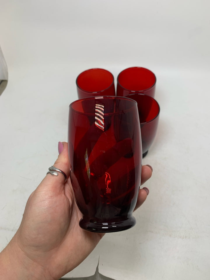 4 VTG RUBY RED JUICE TUMBLERS.