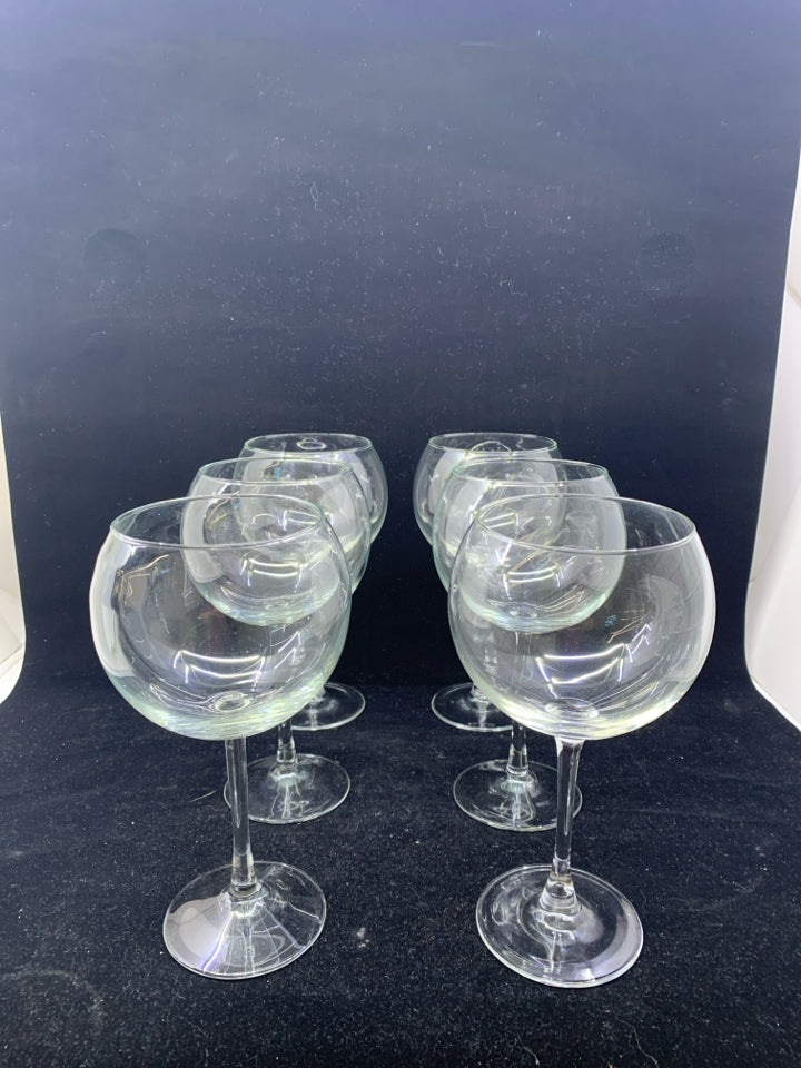 6 ROUND BULB WINE GLASSES.