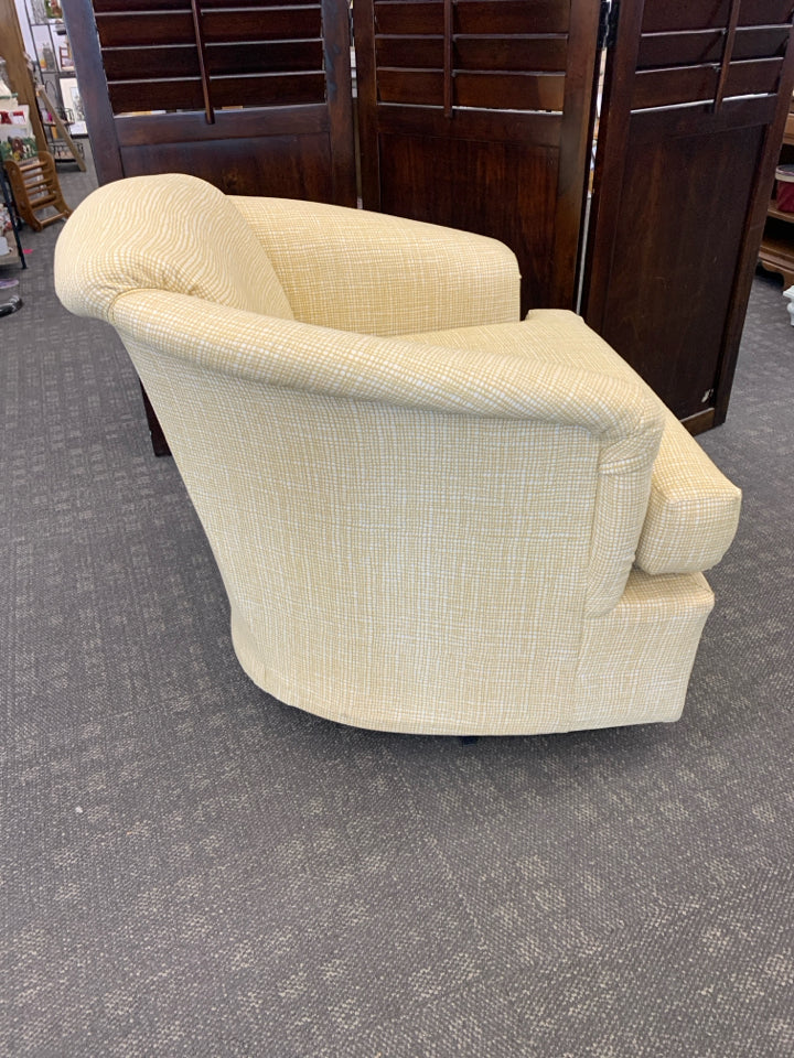 YELLOW/WHITE SWIVEL ACCENT CHAIR.