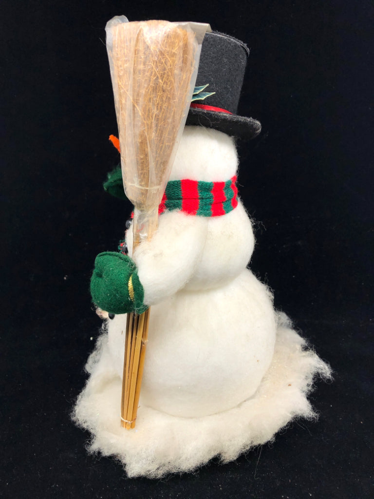 SNOWMAN HOLDING BROOM.