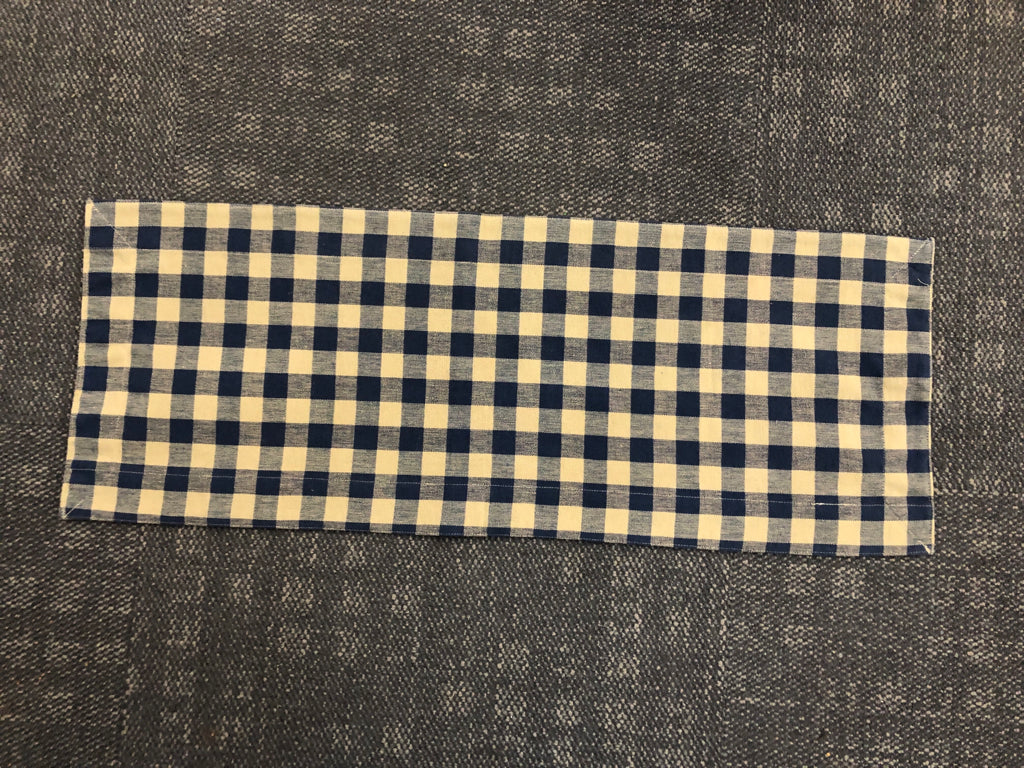 SM BEIGE/BLUE PLAID TABLE RUNNER.