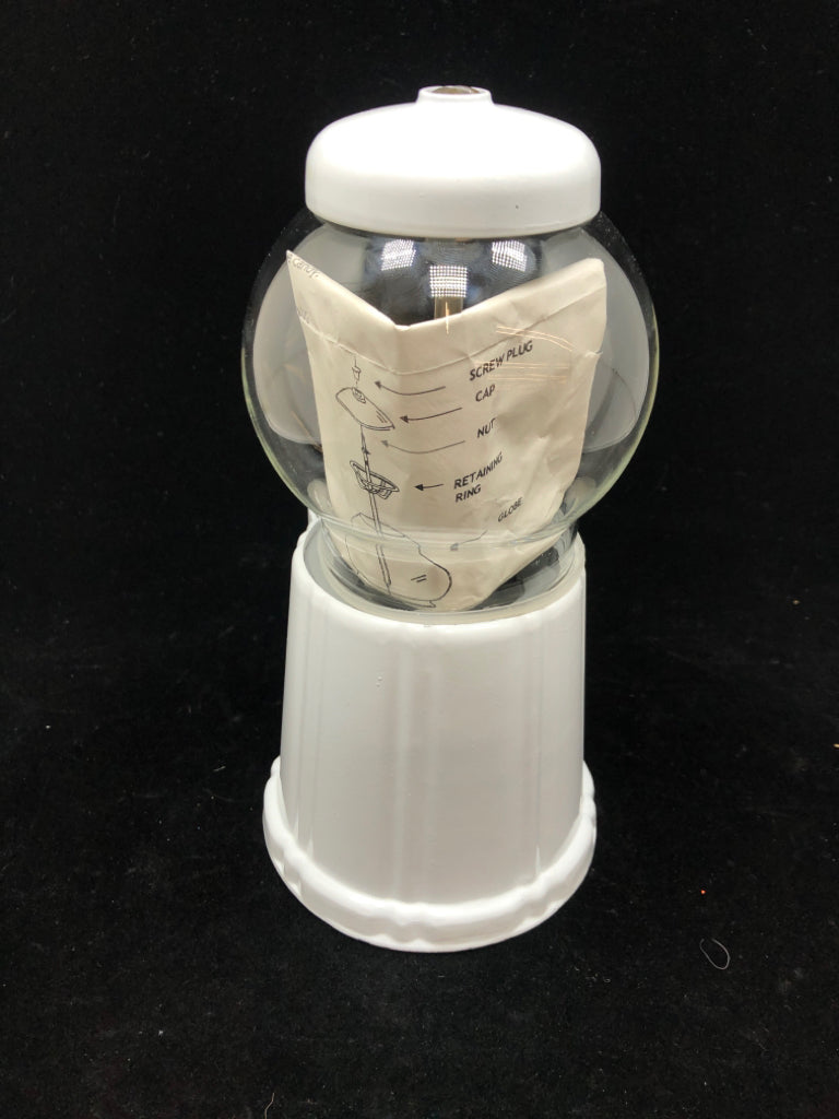 MINI WHITE GUMBALL MACHINE W/INSTRUCTIONS.