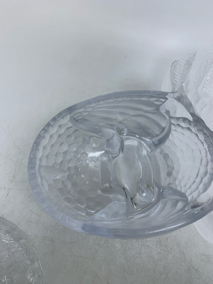 VTG L E SMITH GLASS COVERED TURKEY CANDY DISH.