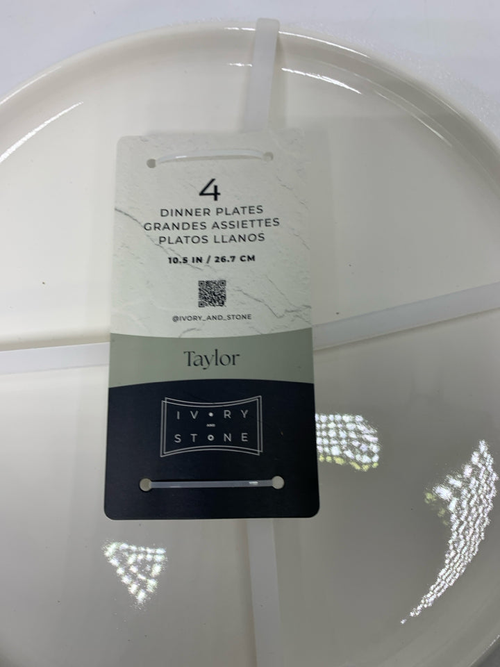 NWT 4 IVORY & STONE DINNER PLATES.