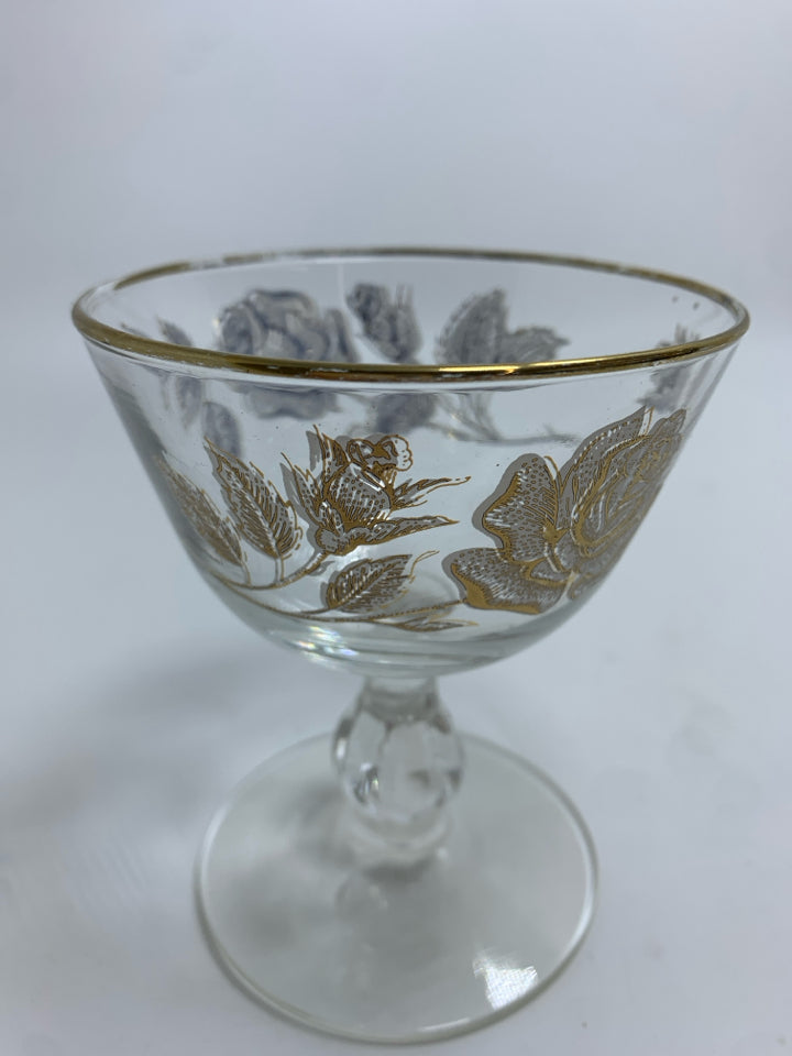 6 VTG GOLD-RIMMED SHERBET GLASSES W/FLOWER DESIGN.