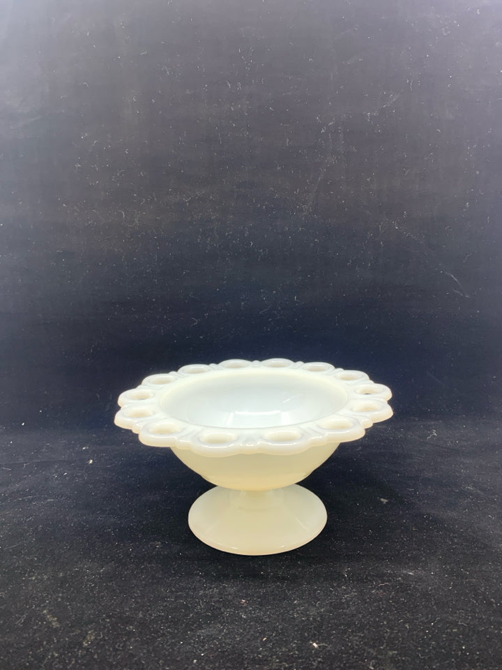 MILK GLASS FOOTED CANDY DISH.