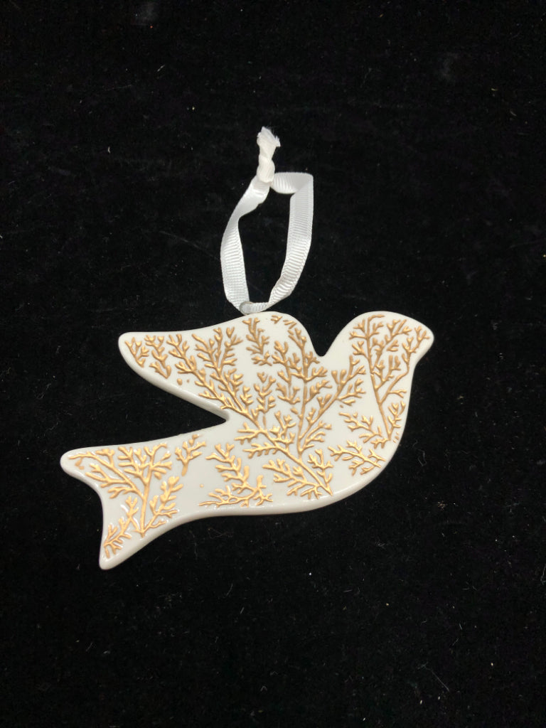 WHITE CERAMIC  DOVE W/ GOLD DETAILS ORNAMENT.