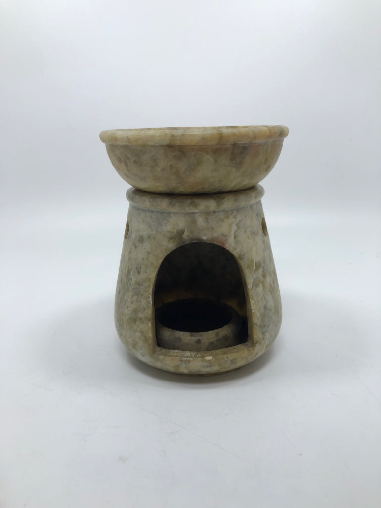 TAN STONE TEA LIGHT WAX WARMER.