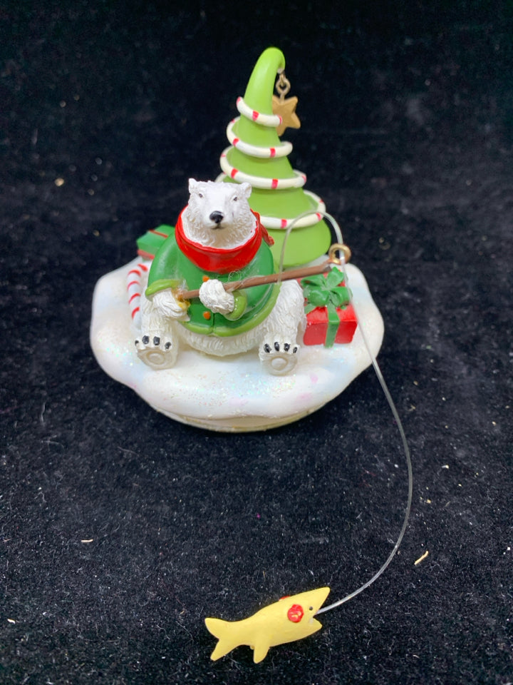 POLAR BEAR FISHING CANDLE TOPPER.
