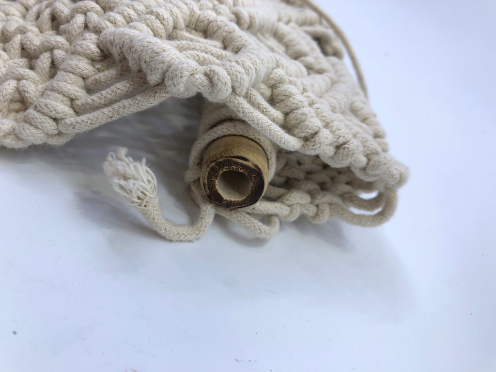 MACRAME DIAMOND PATTERN WALL DECOR.