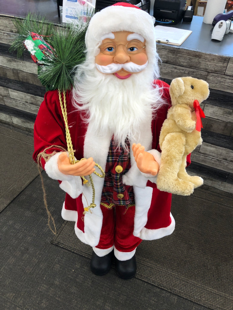 STANDING SANTA DECOR W/TEDDY BEAR.