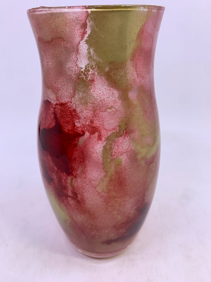 RED/GOLD PAINTED RED VASE.