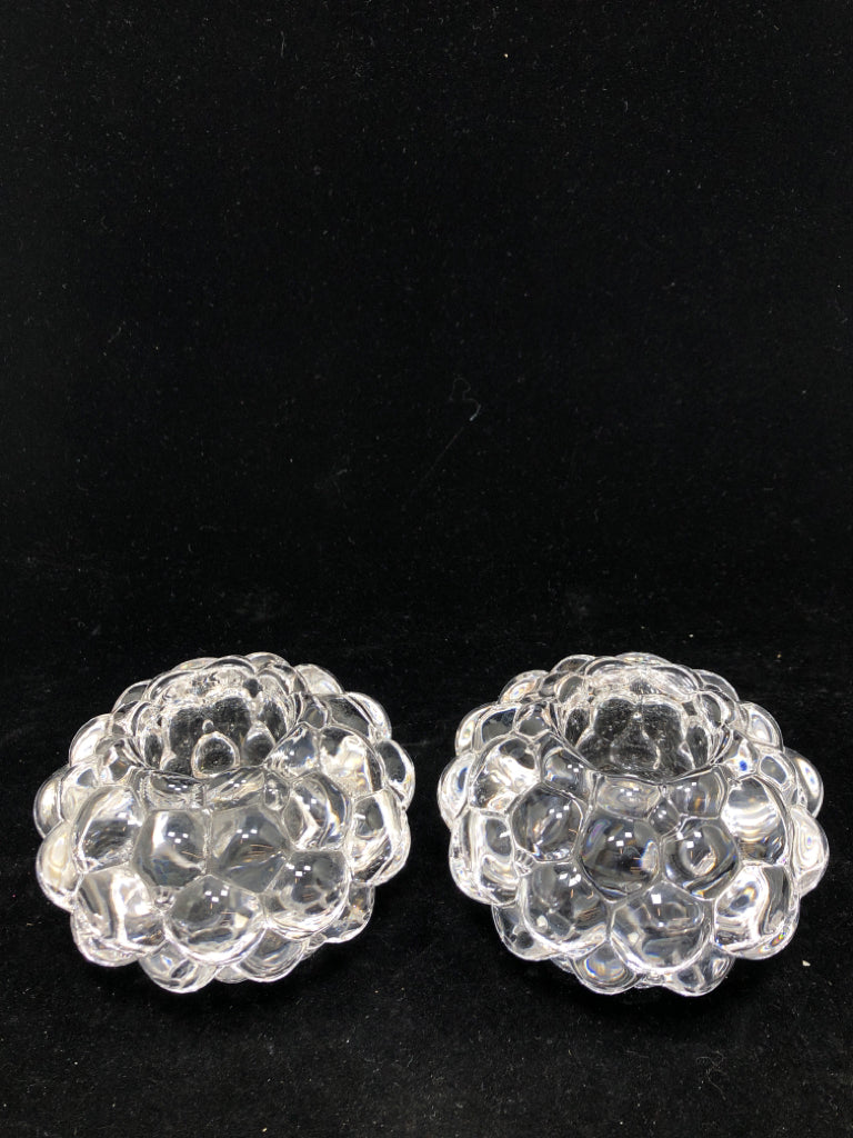 2PC SWEDEN GLASS/CRYSTAL CANDLE HOLDERS W/BUBBLE DESIGN.