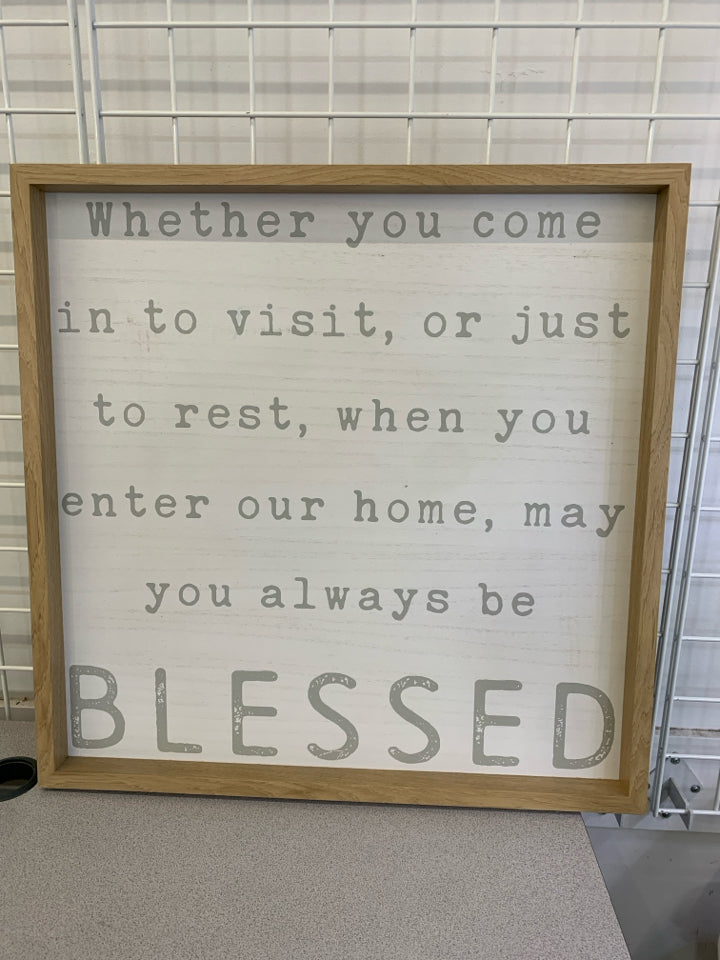 BLESSED WHITE WOOD BROWN FRAME WALL ART.