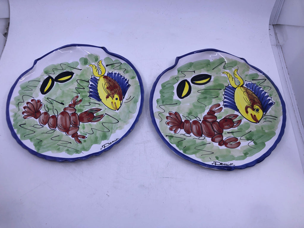 2 SHELL SHAPED FISH AND LOBSTER PLATES.