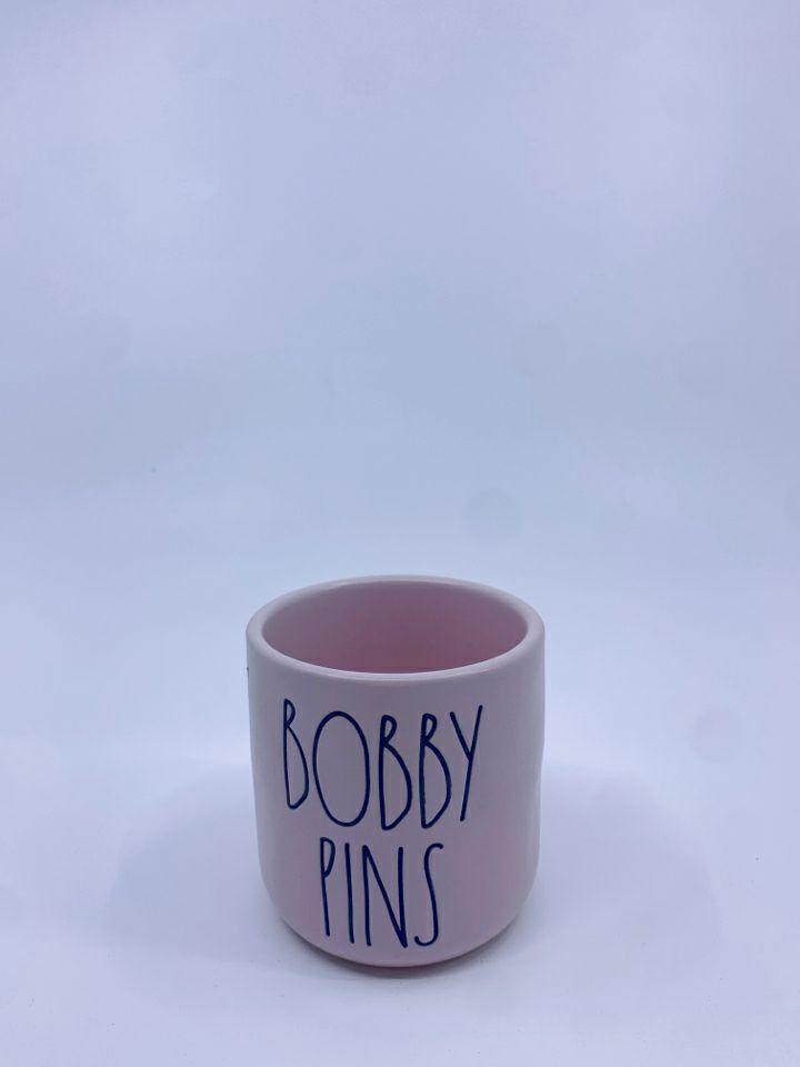 RAE DUNN PINK BOBBY PIN CANISTER.