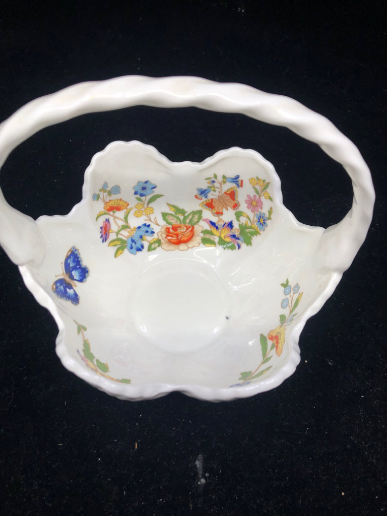 AYNSLEY BONE CHINA WHITE BASKET "COTTAGE GARDEN".