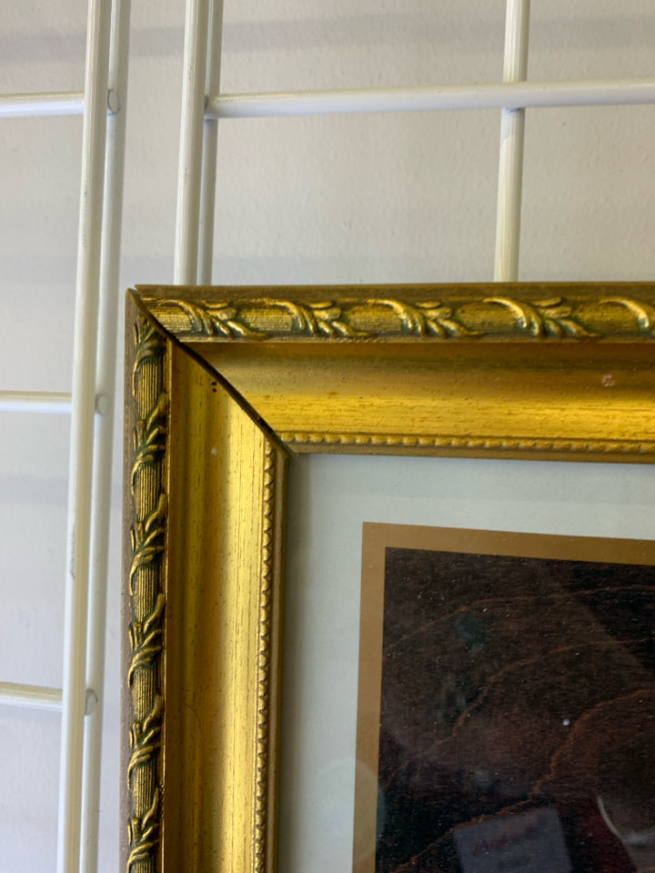 CHERRIES IN A BOWL PRINT WITH GOLD FRAME WALL HANGING.