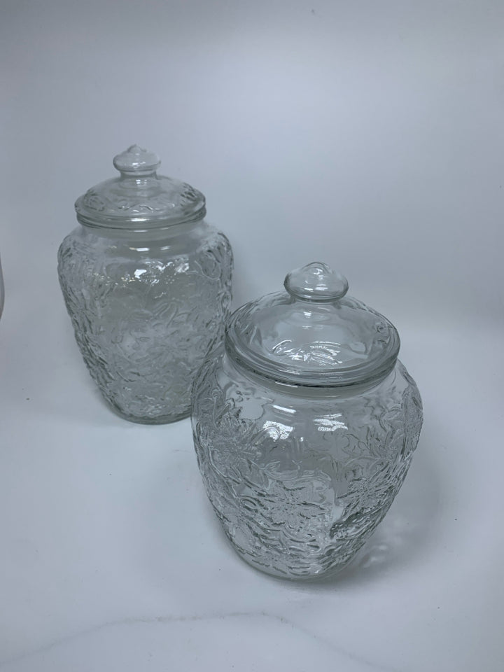 2 PRINCESS HOUSE FANTASIA PATTERN GLASS CANISTERS.