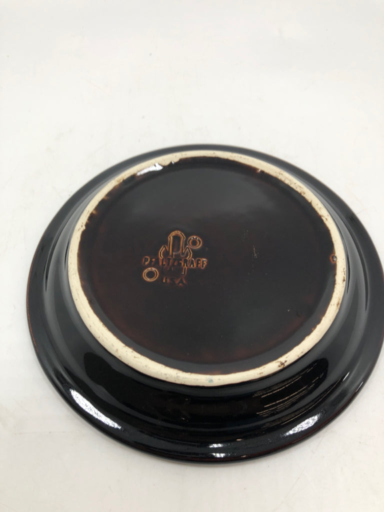 8PC VTG BROWN DRIP GLAZE MUG/SAUCER SET.