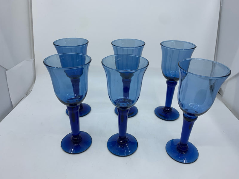 6 BLUE WINE GLASSES.