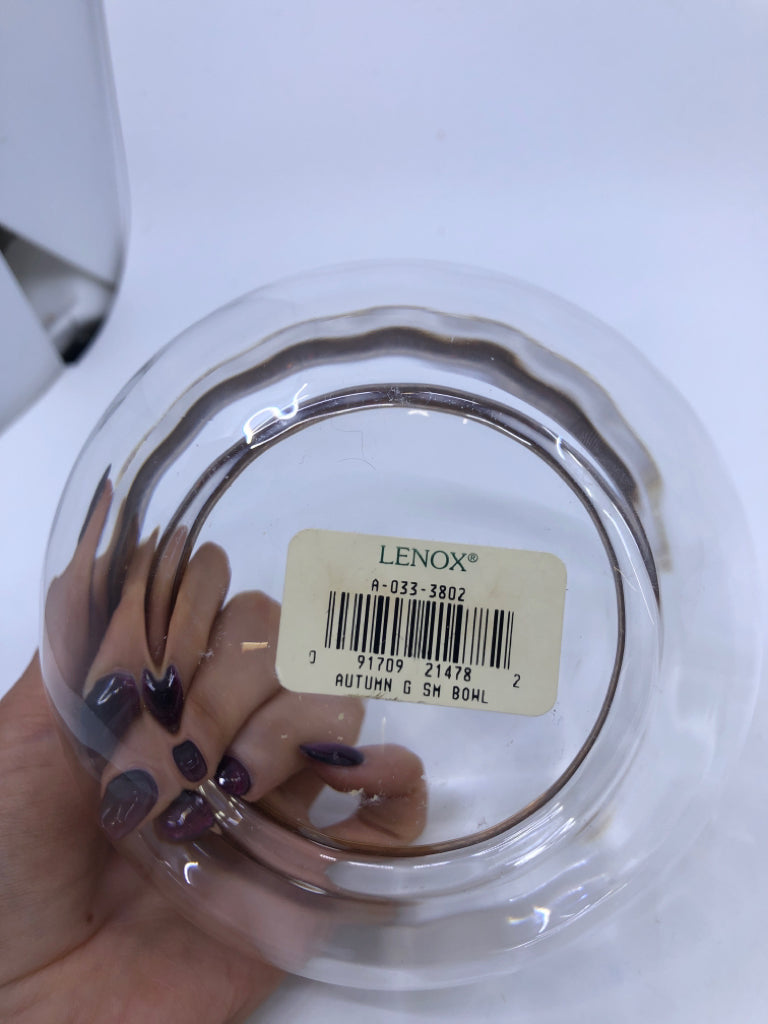 SHALLOW LENOX CLEAR BOWL W /GOLD BAND.