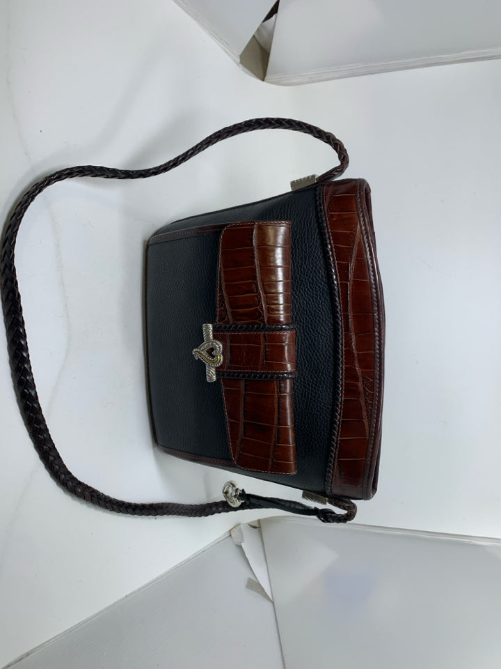 Brighton Black/Brown Heart Closure Leather Shoulder Bag