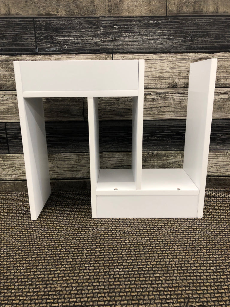 WHITE DESK STORAGE SHELF.